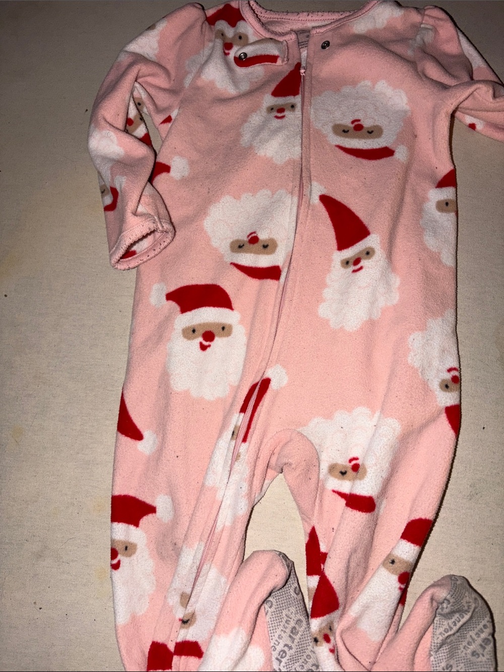 Kids Size 2T Carters Pink Santa Footed One-Piece Pajama